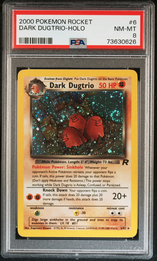 2000 POKEMON ROCKET #6 DARK DUGTRIO-HOLO PSA NM-8