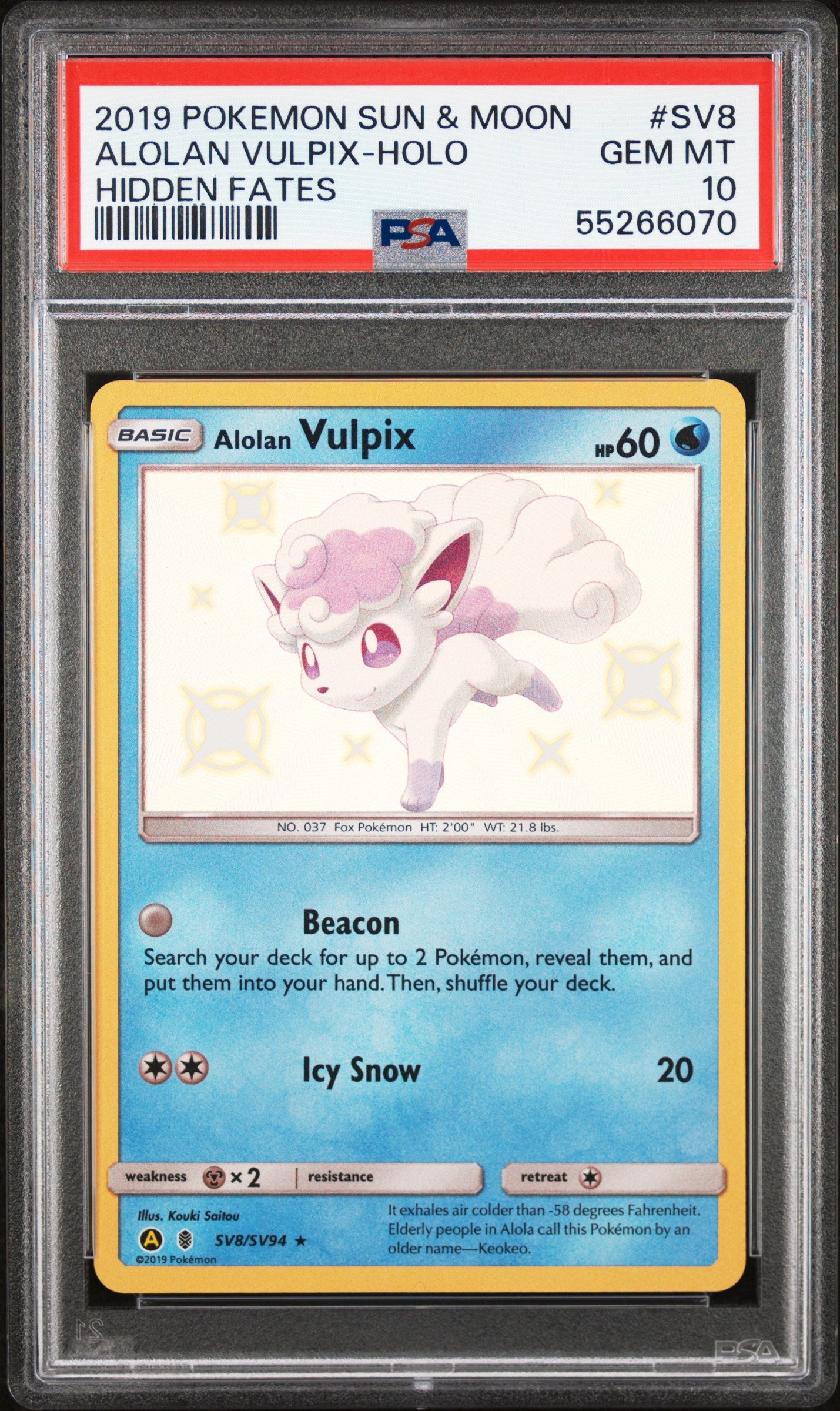 2019 POKEMON SUN & MOON HIDDEN FATES #SV8 ALOLAN VULPIX-HOLO HIDDEN FATES PSA 10