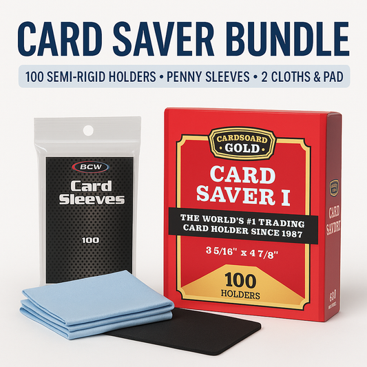 100 Card Saver Semi-Rigid Holders Bundle – Includes Penny Sleeves, Cleaning Cloths & Prep Pad | PSA Grading Supply Kit